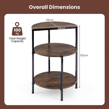 3-Tier Round Side Table, Industrial Nightstand Bedside Table with Storage Shelves