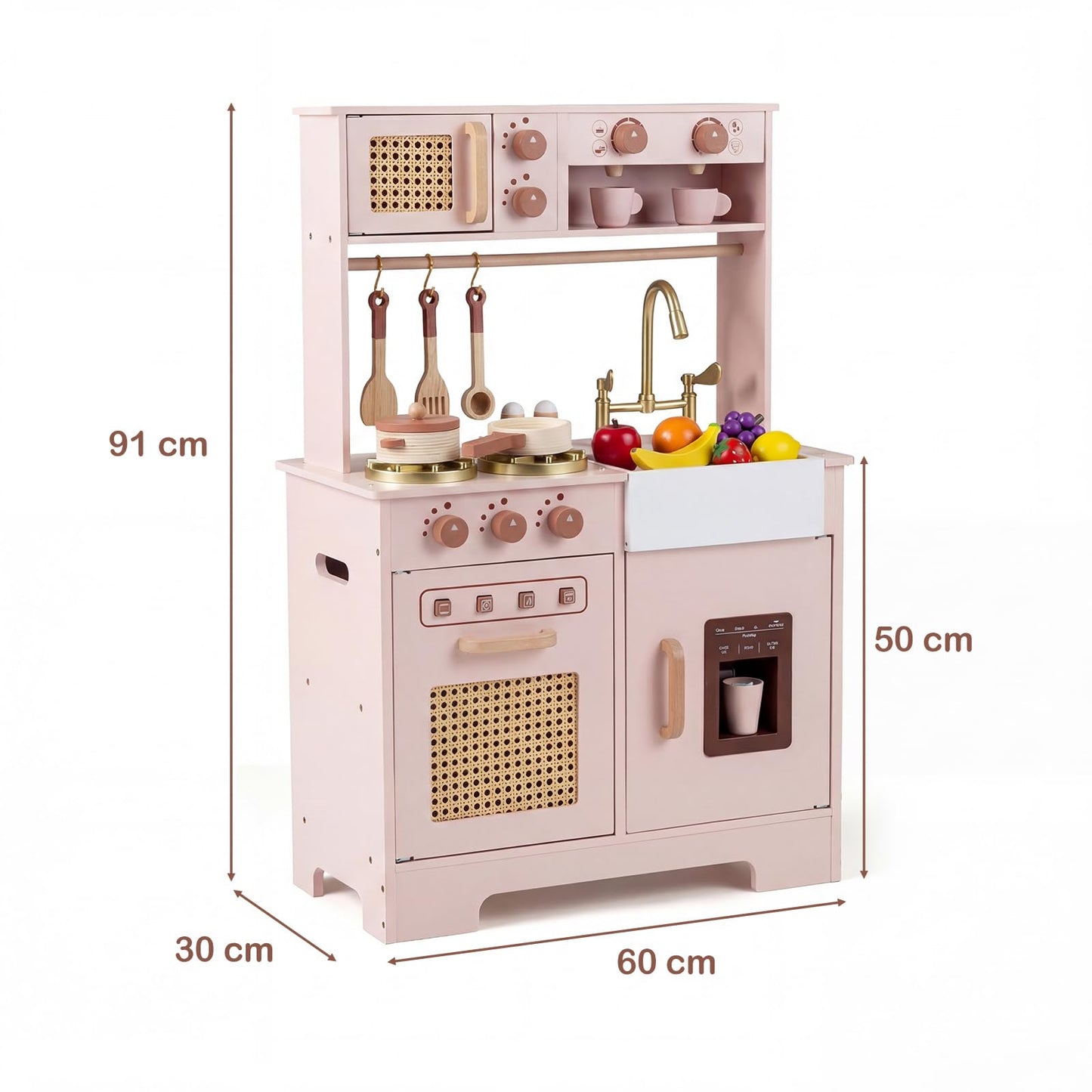 Kids Play Kitchen, Wooden Toy Kitchen with Stoves