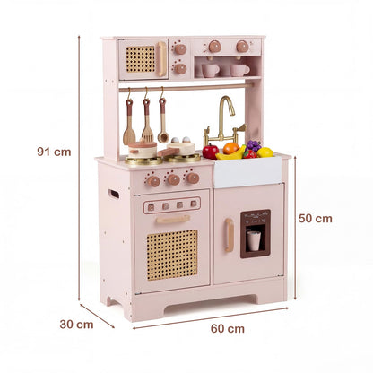 Kids Play Kitchen, Wooden Toy Kitchen with Stoves