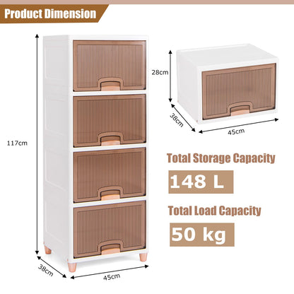 4-Tier Storage Bins Stackable Storage Containers with Magnetic Doors