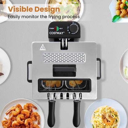 2000W Electric Deep Fryer Stainless Steel Countertop Frying Pot with 3 Baskets