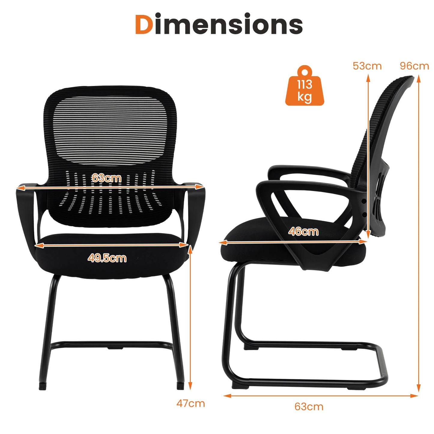 2PCS Conference Chairs, Metal Base Reception Chairs with Breathable Mesh Back