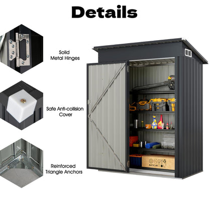 5x3FT Metal Garden Shed Galvanized Outdoor Storage Shed with 2 Air Vents