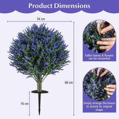 Sun-proof Fake Floral Greenery Topiary Plants for Porch, Garden, Yard (60cm, Lavender Tree)