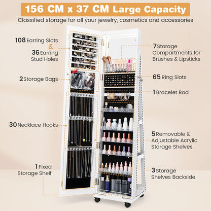 3 Color LED Lights Lockable Jewelry Armoire with Full Length Mirror