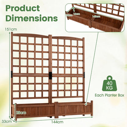 Wooden Garden Planter with Trellis, Raised Garden Bed with 2 Boxes