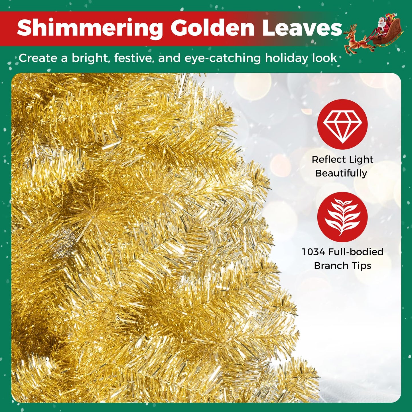 6FT Gold Artificial Christmas Tree, Hinged Xmas Pine Trees