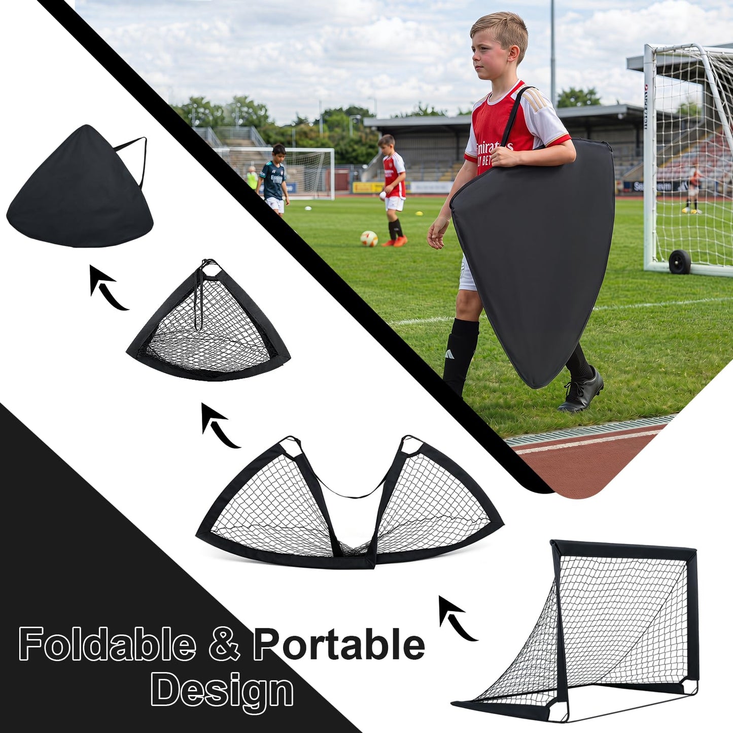 Portable Football Goals Set of 2, 4 x 3 ft Pop Up Soccer Nets