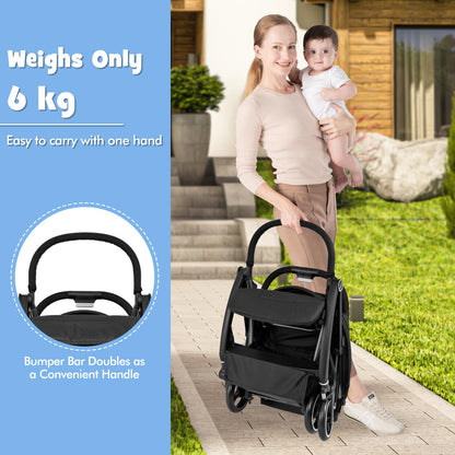 One Hand Foldable Toddler Stroller with Adjustable Backrest & Canopy