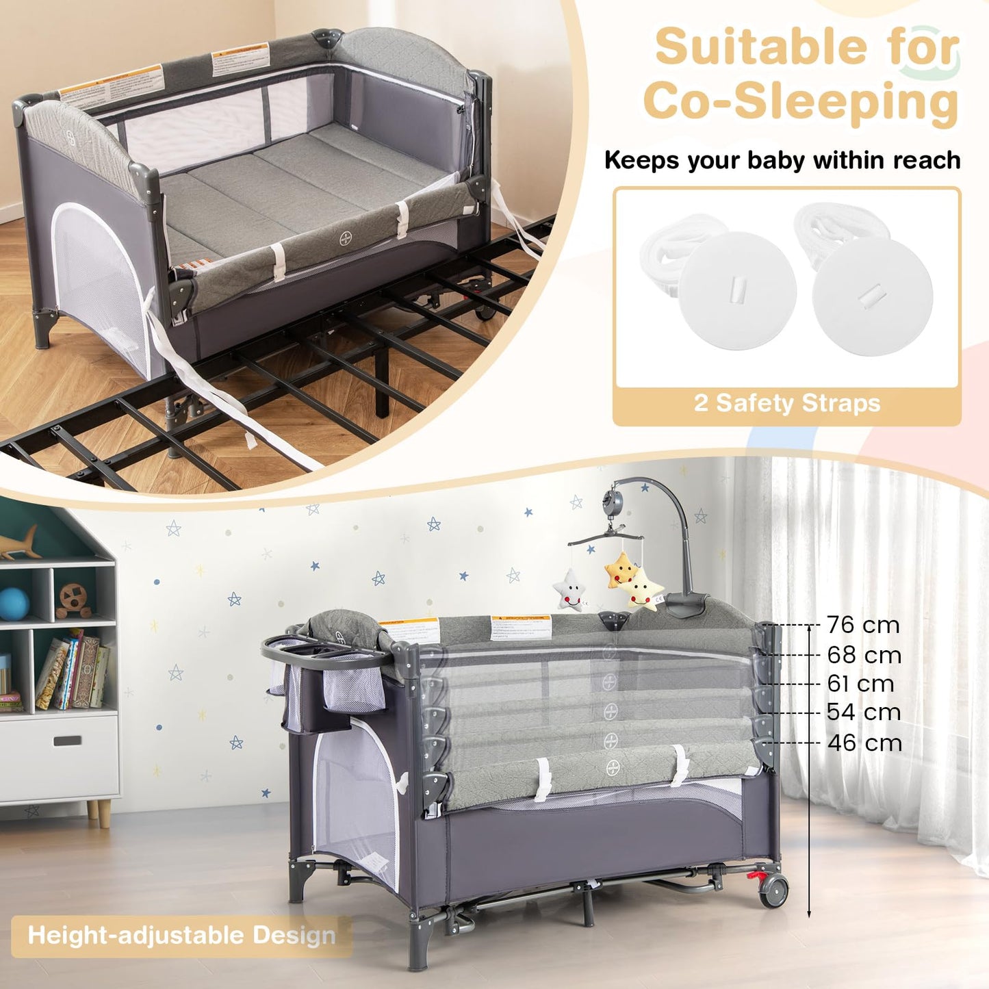 Foldable Baby Bedside Sleeper with Diaper Changer