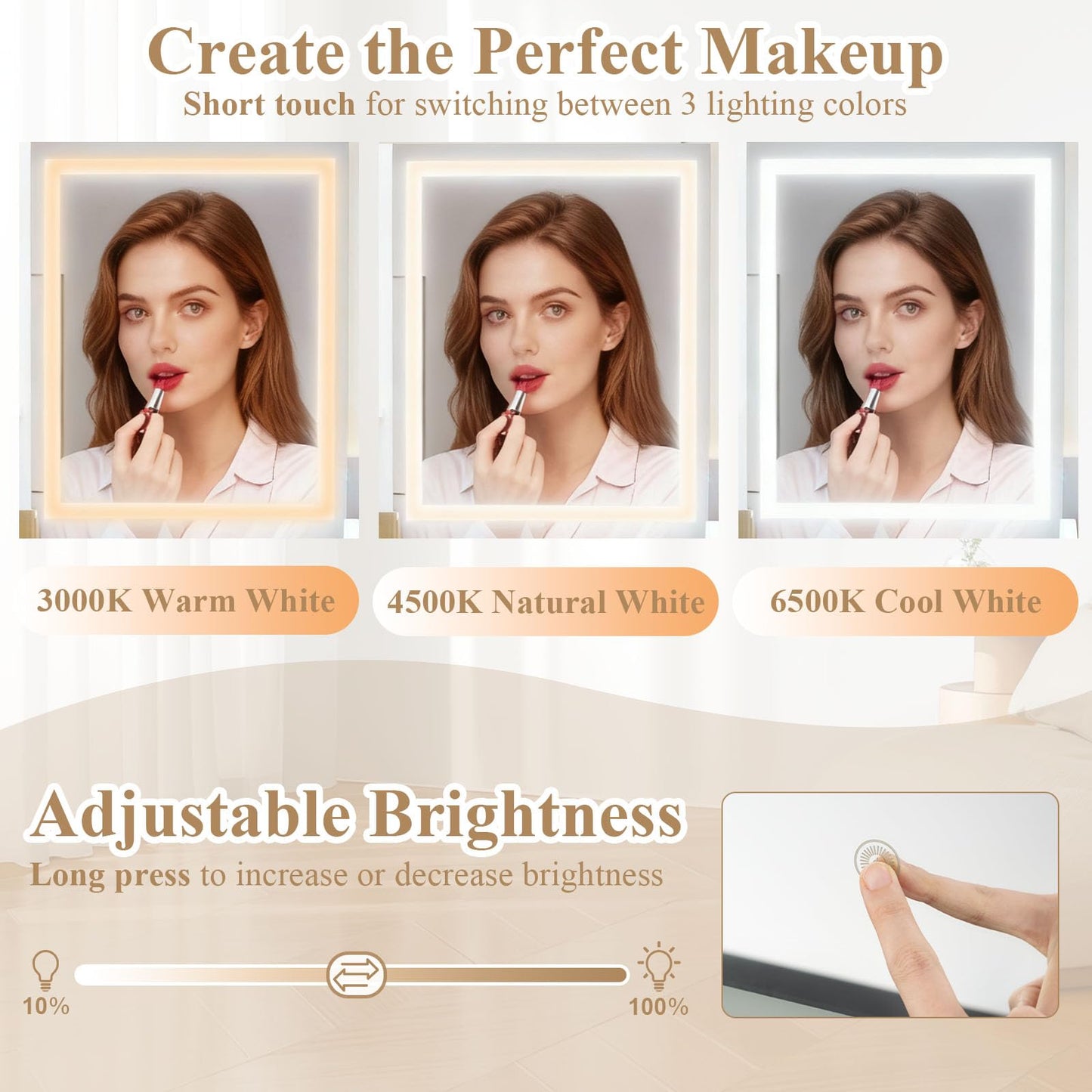 Dressing Table with LED Mirror and Cushioned Storage Stool