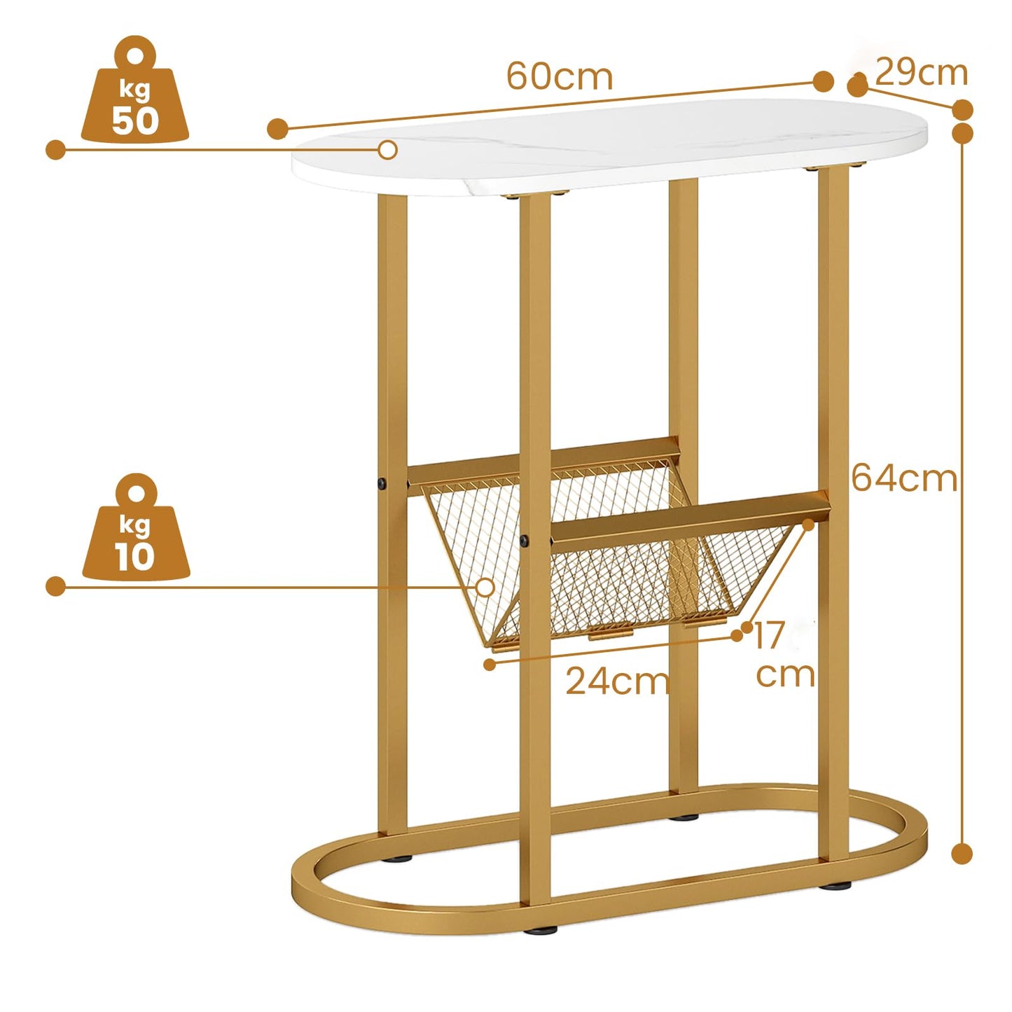 2-Tier Narrow Side Table with Magazine Holder for Living Room Bedroom