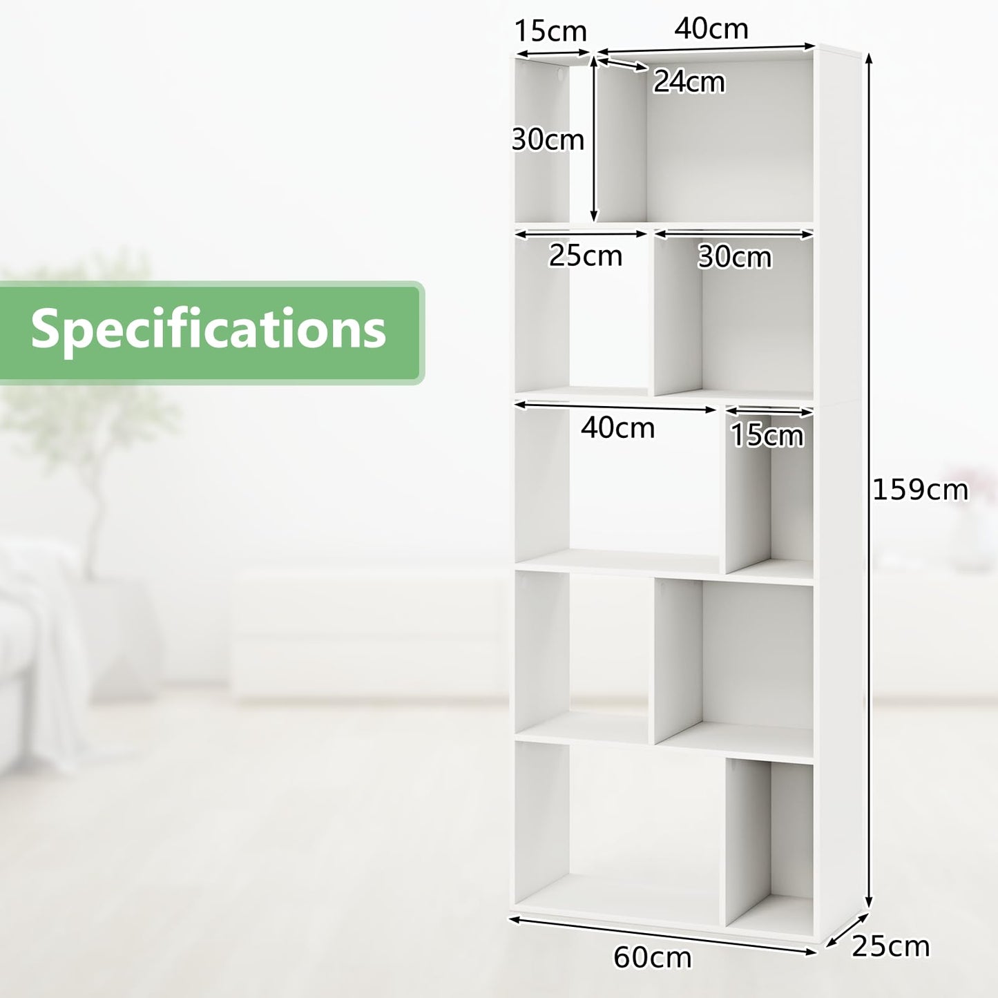 Wood 5-tier Bookshelf Bookcase Home Organizer Display Shelf