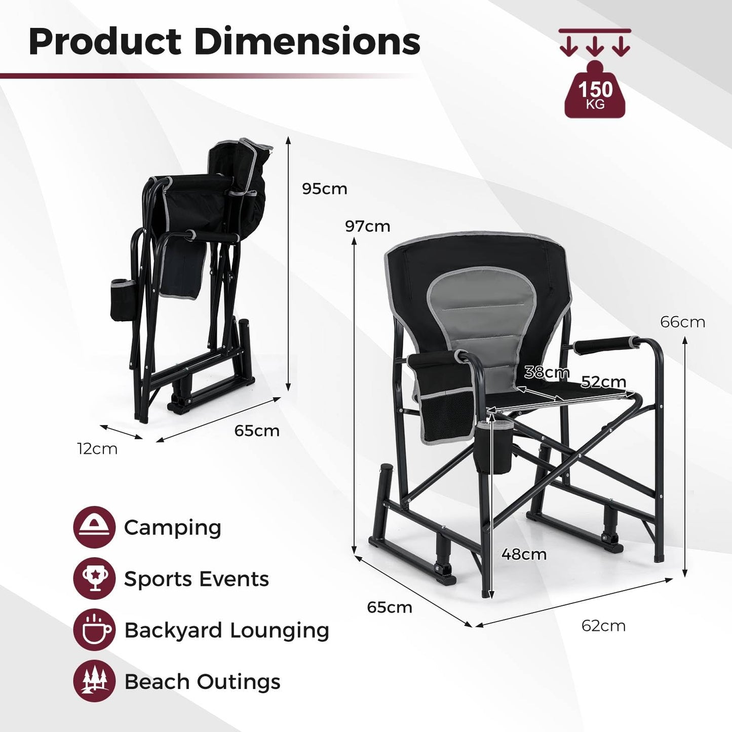Outdoor Foldable Padded Rocker Camping Chair with Cup Holder
