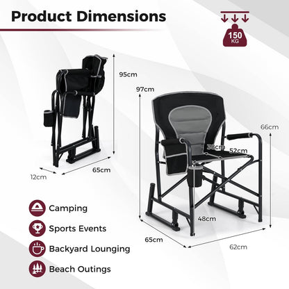 Outdoor Foldable Padded Rocker Camping Chair with Cup Holder
