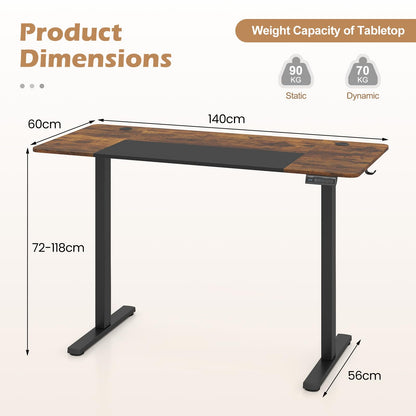 140x60 CM Electric Standing Desk with 3 Memory Heights & LED Panel for Home Office