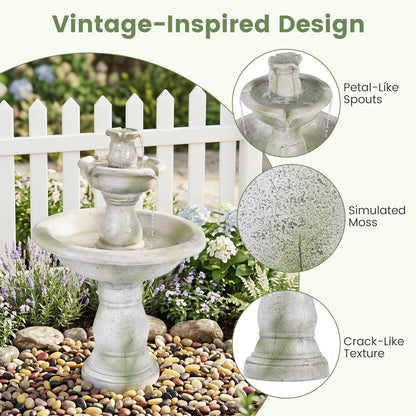 3-Tier Outdoor Water Fountain, 89cm Self-Contained Cascading Water Feature