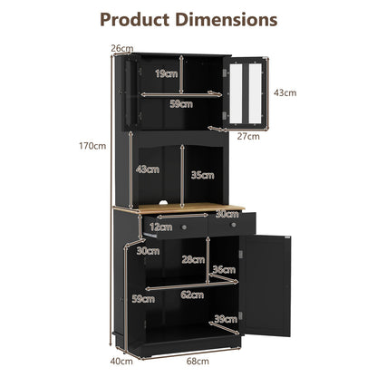 Tall Kitchen Pantry Cabinet with Wood Countertop and Adjustable Shelves