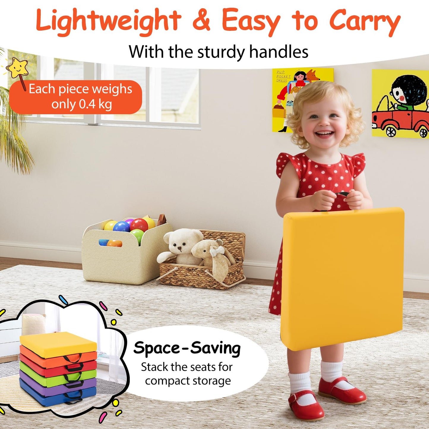 6 PCS Square Kids Seat Cushions with Handle