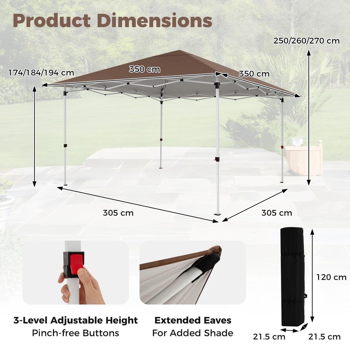 Pop up Gazebo, UPF50+ Sun-Protective Height Adjustable Pavilion Canopy Tent
