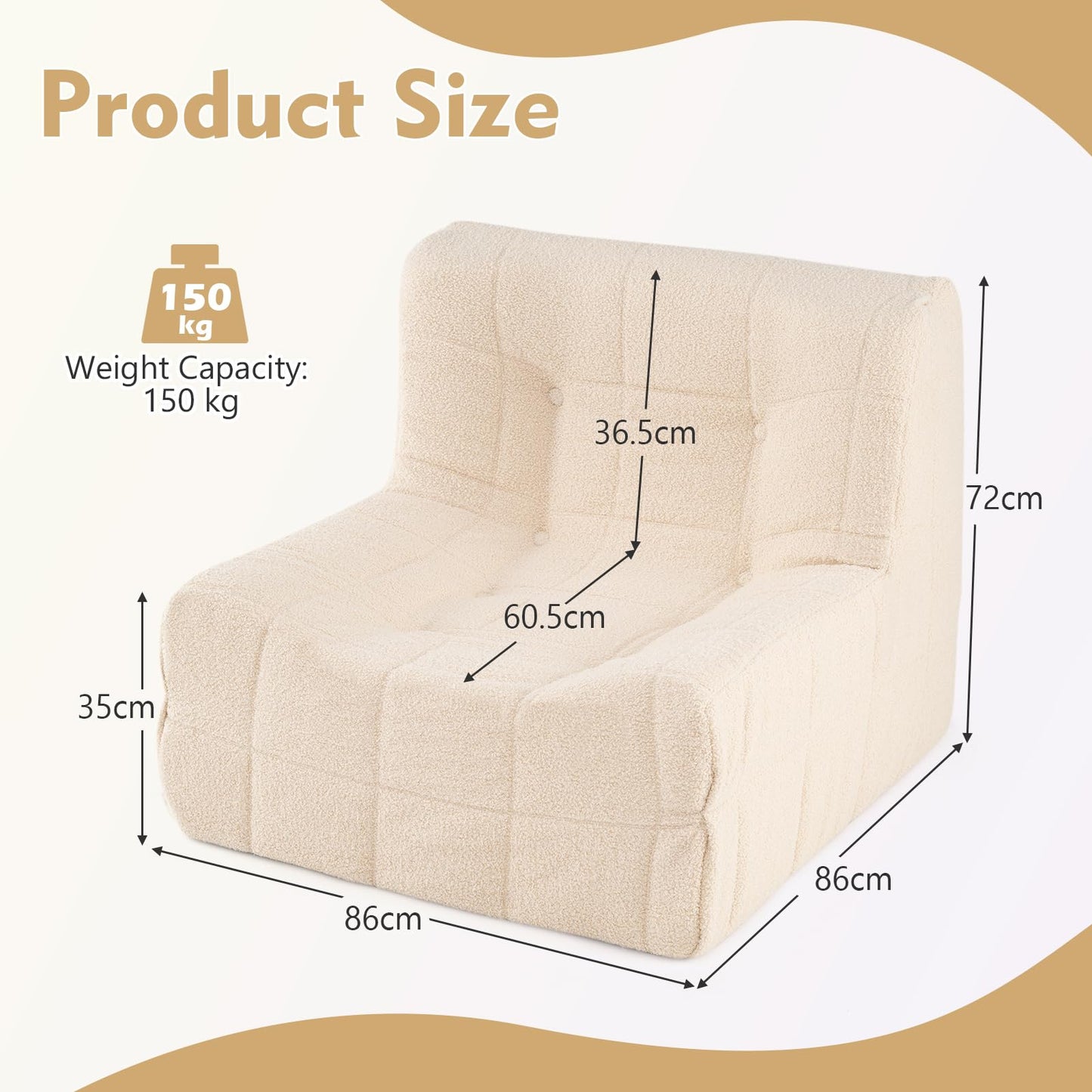 Bean Bag Chair for Adults, Teddy Fleece Lazy Floor Sofa Beanbag Chair