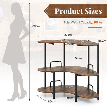 3-Tier Home Bar Unit with Stemware Racks and Storage Shelves