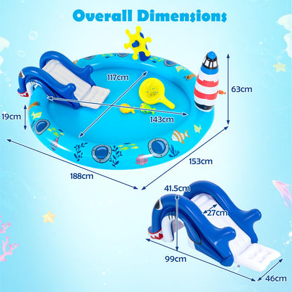 Inflatable Play Center, Marine Life Spray Paddling Pool with Slide & Sprinkle