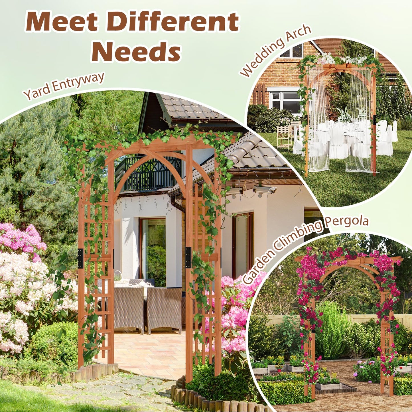 Wooden Garden Arch Entryway Trellis Pergola Arbour(160 x 60 x 215cm)
