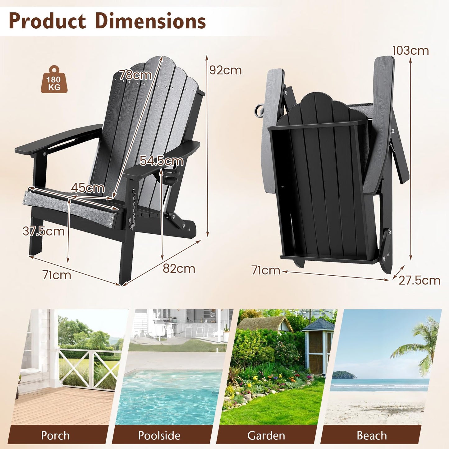Adirondack Chair, Weather Resistant HIPS Garden Chair