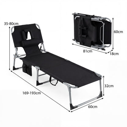 Folding Sun Lounger with Face Hole, 4-Position Adjustable Outdoor Chaise Lounge Chair