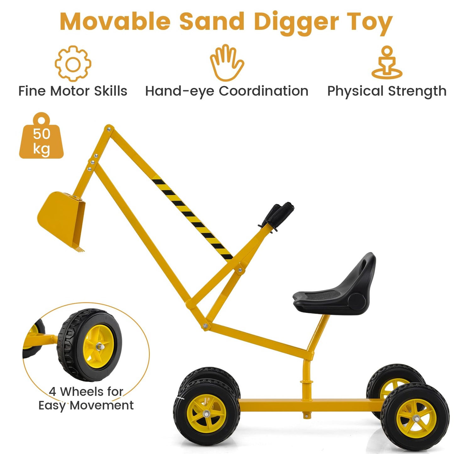Children Construction Excavator with 2-Handed Controls