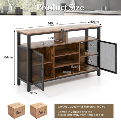 GiantexUK Kitchen Storage Cabinet, Wooden Buffet Sideboard with Wine Racks, Glass Holders, Metal Mesh Doors & Shelves