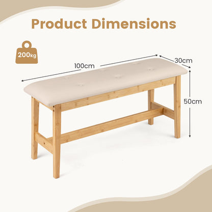 100cm Bamboo End of Bed Bench, Button-Tufted Upholstered Ottoman Shoe Bench