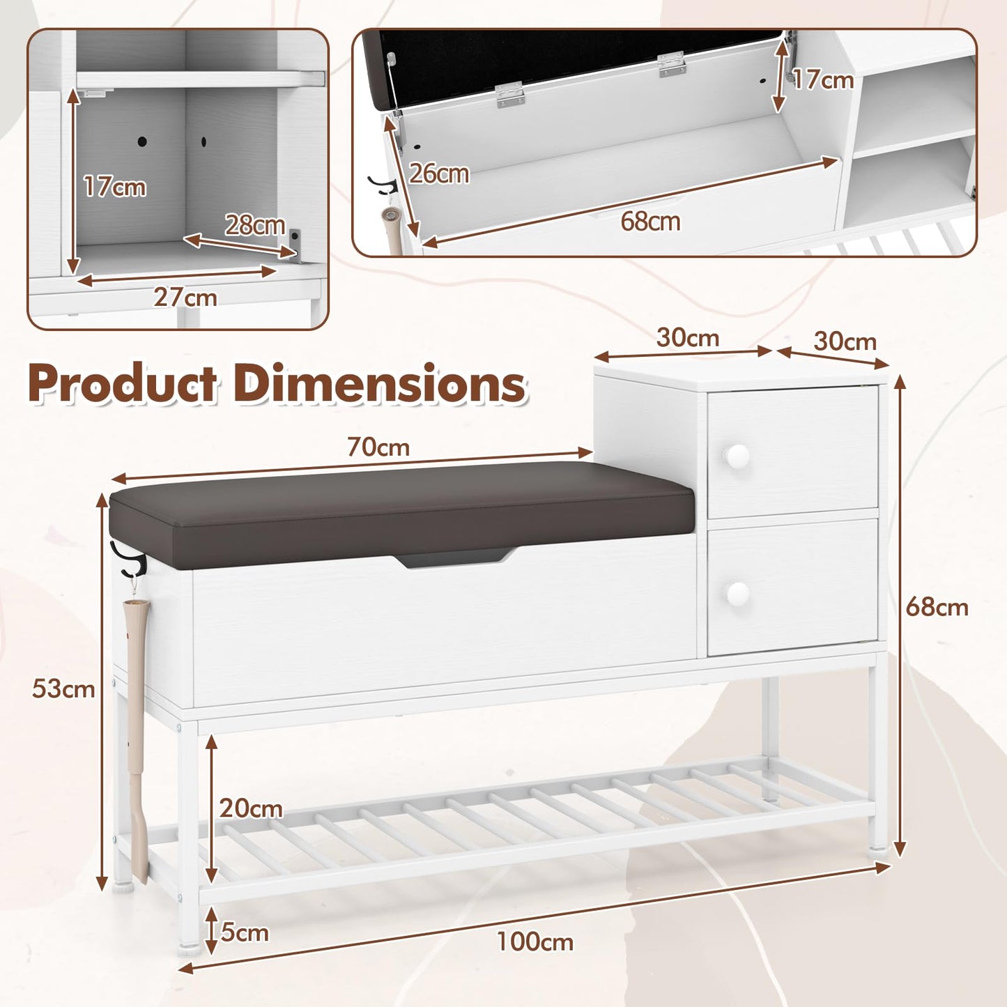 Entryway Shoe Storage Bench Cabinet Shoes Organizer Unit