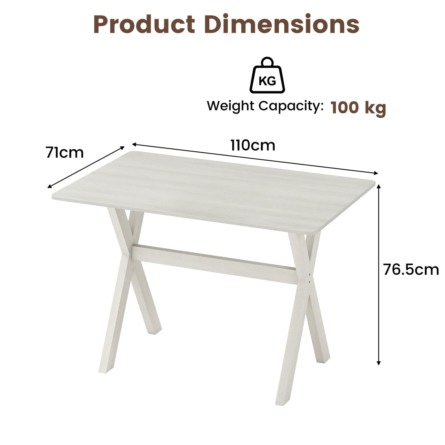 Modern Dining Table Wooden Kitchen Table with X-shaped Frame and with Wood Grain Texture Tabletop