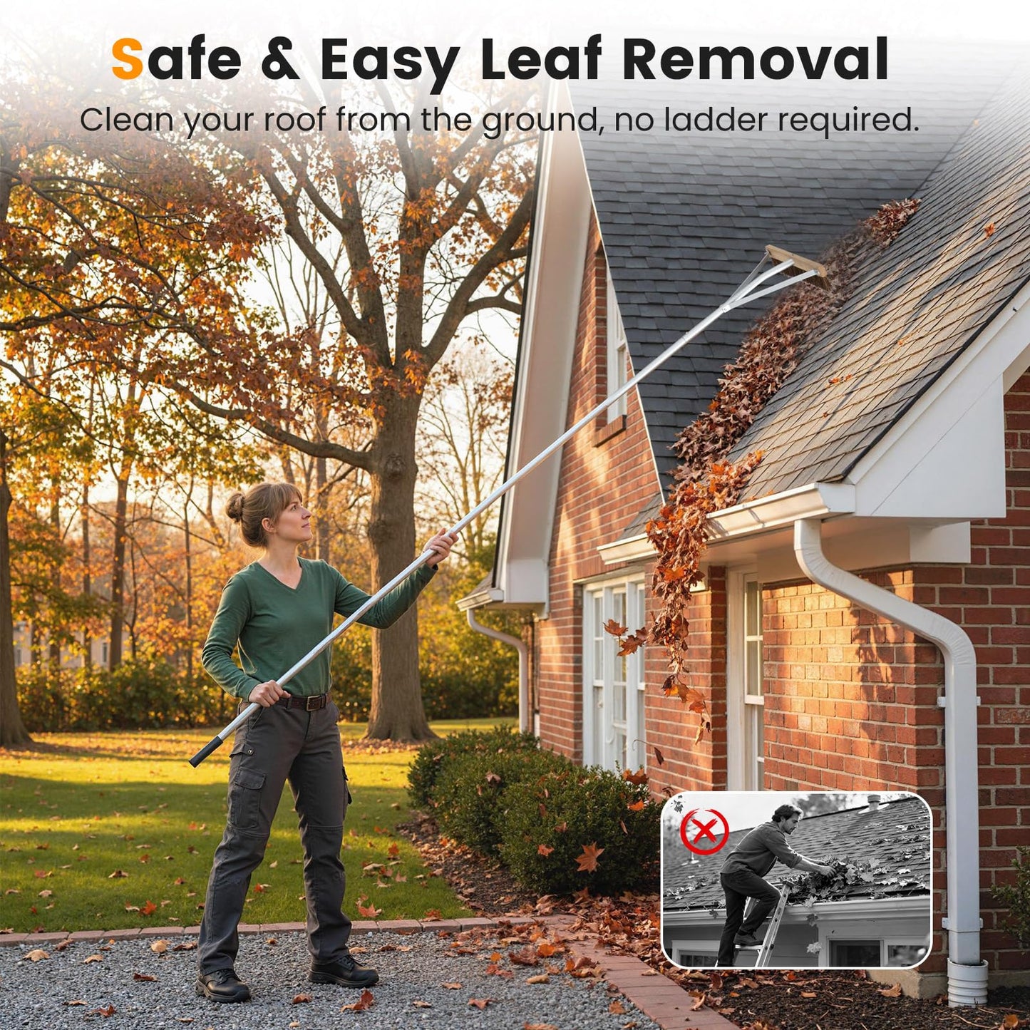 Leaf Roof Brush, 21FT/626cm Adjustable Length Roof Cleaning Tool