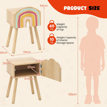 Kids Nightstand Set of 2 with Rainbow and Cloud Patterns
