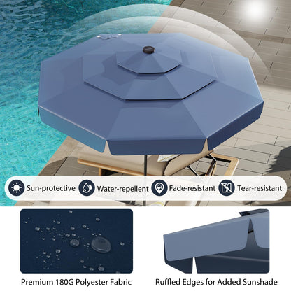 295 cm Solar Patio Umbrella with 32 LED Lights and 3-Tier Vented Top