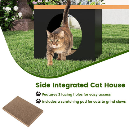 150 CM 3-Person Long Outdoor Metal Bench with Cat House and Scratching Pad