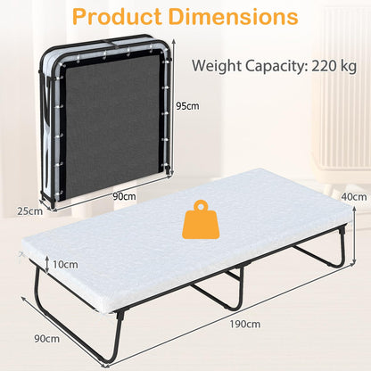 Cot Size Folding Bed with Mattress Heavy-Duty Metal Frame