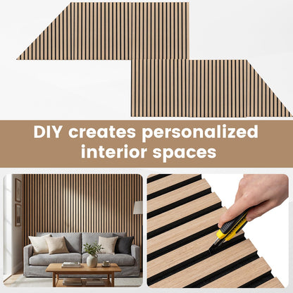 4 Pack Acoustic Panels for Walls 60 x 60 cm Sound Absorbing Panel with 15 Wooden Slats