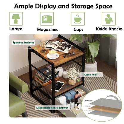 Nightstand Bedside Table with Fabric Drawer Open Wood Shelf