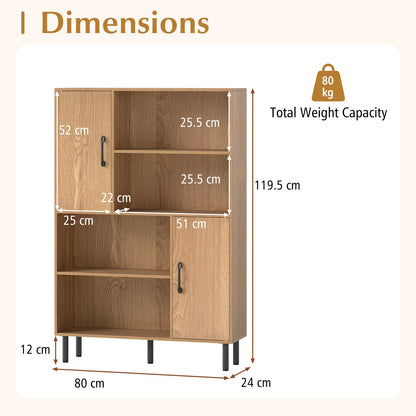 Wooden Bookcase, 4 Cube Storage Cabinet with 2 Doors