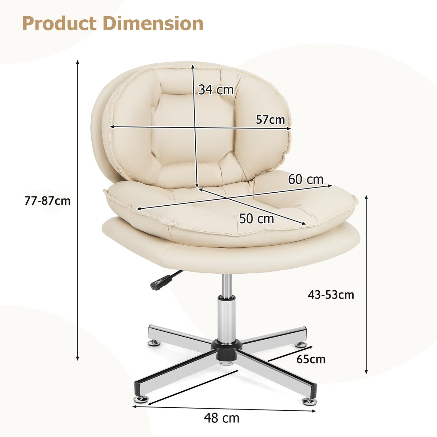 Armless Office Chair with Double Padded Back and Criss Cross Metal Base