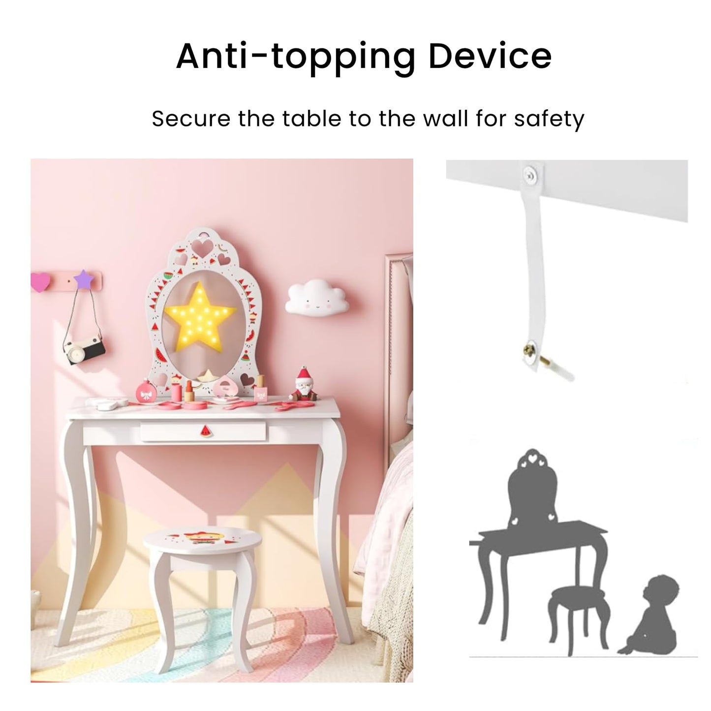 2-in-1 Kids Vanity Set with Mirror and Drawer