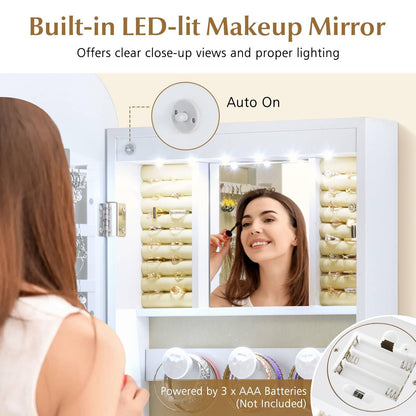 Lockable Jewelry Cabinet with Full-Length Mirror and Storage Shelves