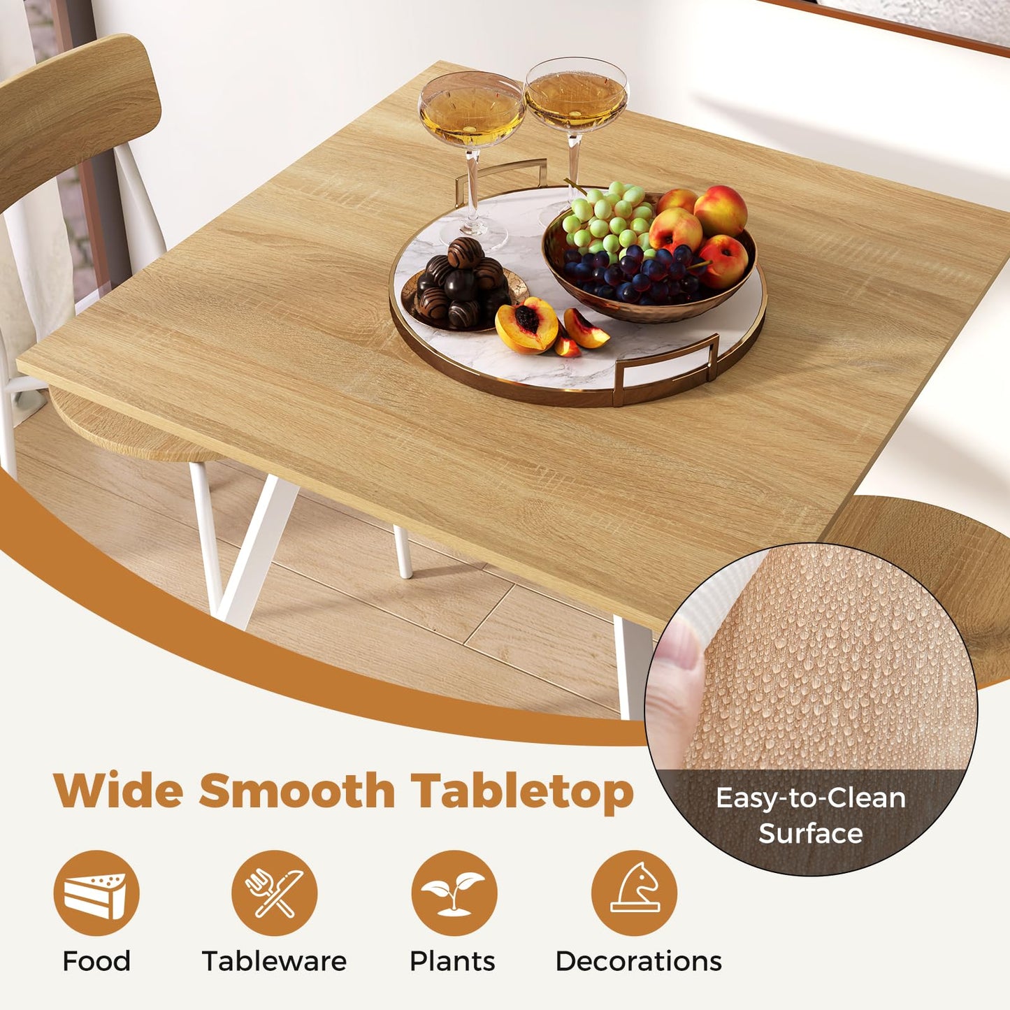 3 Piece Breakfast Kitchen Table and Chairs with Metal Legs & Adjustable Foot Pads
