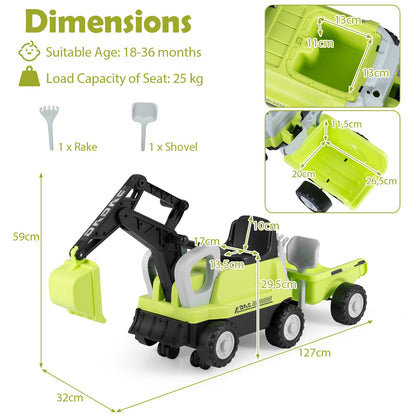 2-In-1 Ride on Push Car with Detachable Trailer and Rake Shovel for Ages 1.5-3