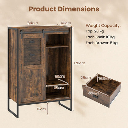 Storage Cabinet with Sliding Door & 5 Drawers
