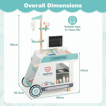 Wooden Doctor Playset, Kids Role Play Medical Station Cart